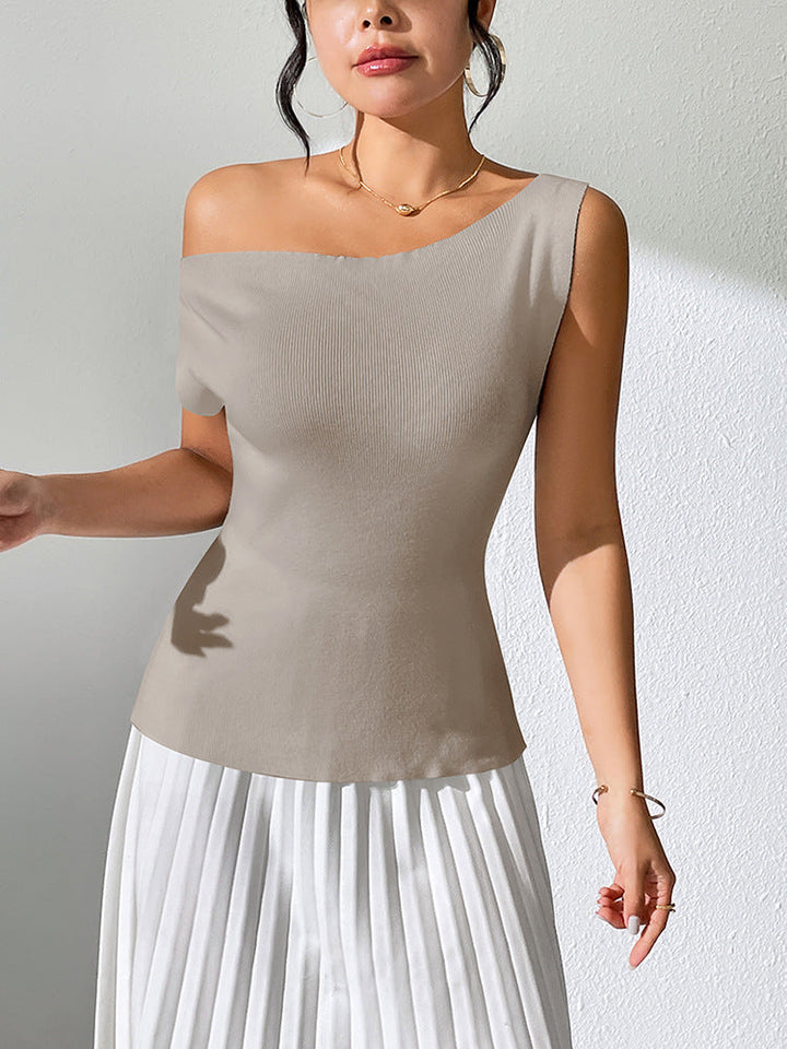 Drune | Einfarbiges ärmelloses Top mit schulterfreiem Strickdesign