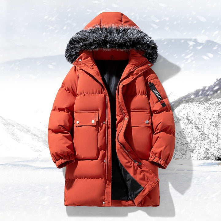 Herren langer gesteppter Winterparka mit Kapuze und Kunstfellbesatz Drune