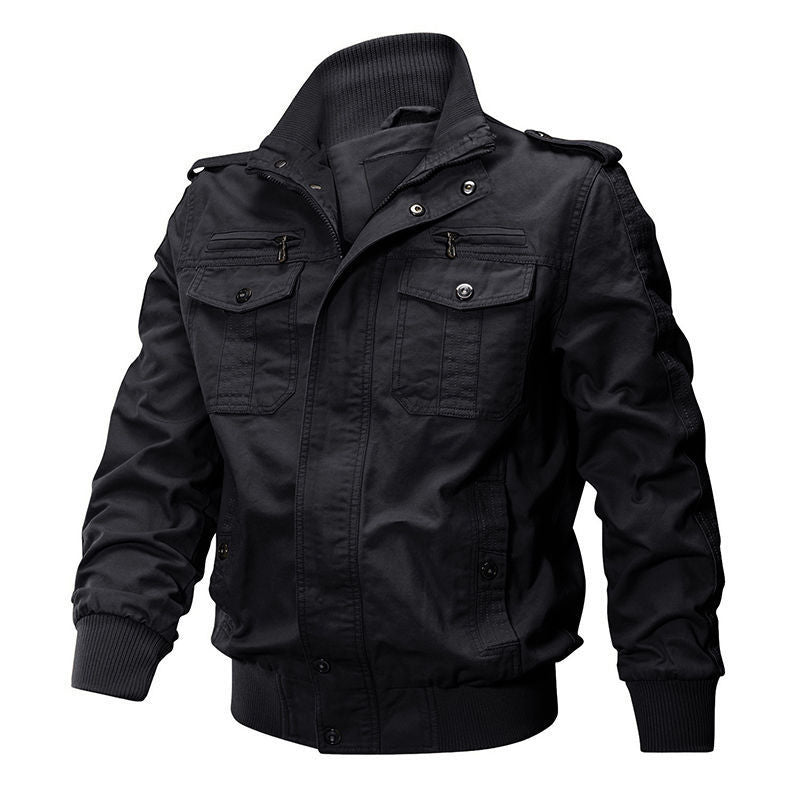 Herren nan Canvas-Fliegerjacke im Fieldstil mit hochschließendem Stehkragen, verdeckter Druckknopfblende und taktischen Reißverschlusstaschen Drune