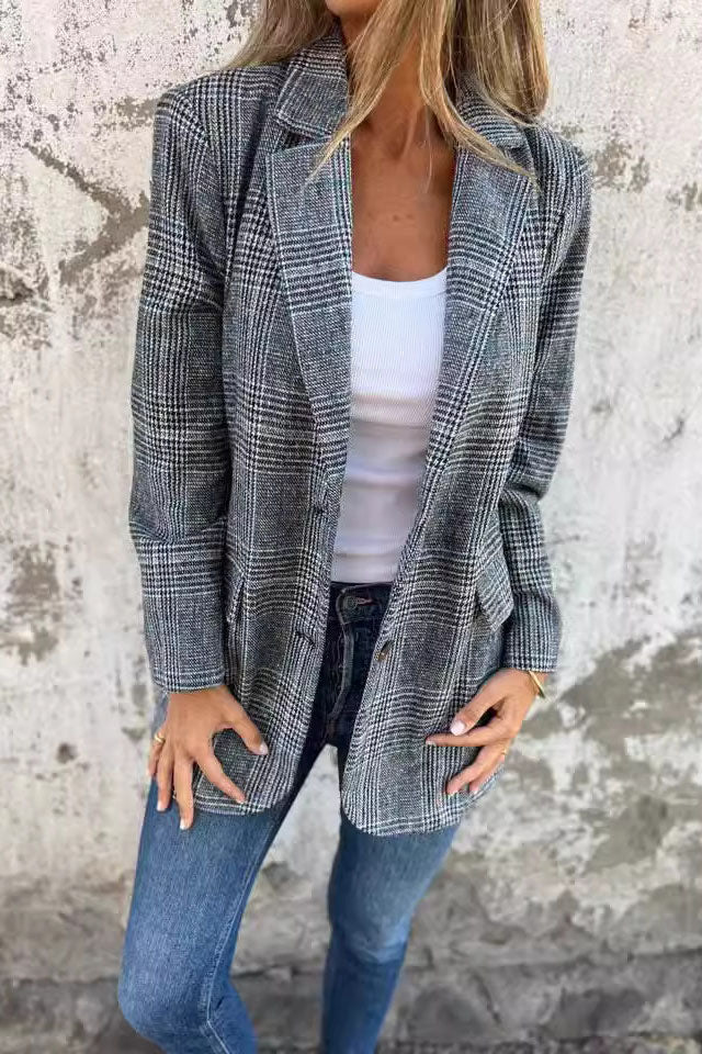Drune | Lange Hahnentritt Wollanzugjacke