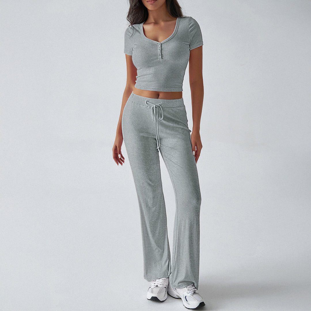 Damen Kombinations-Set mit cropped Oberteil und weiten Hosen Drune