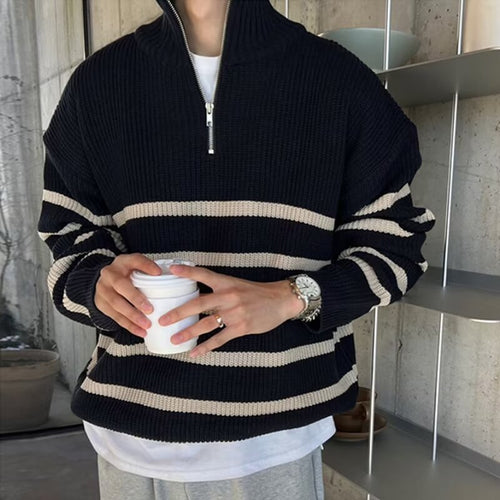Herren Gemütlicher Grobstrickpullover mit halbhohem Kragen Drune