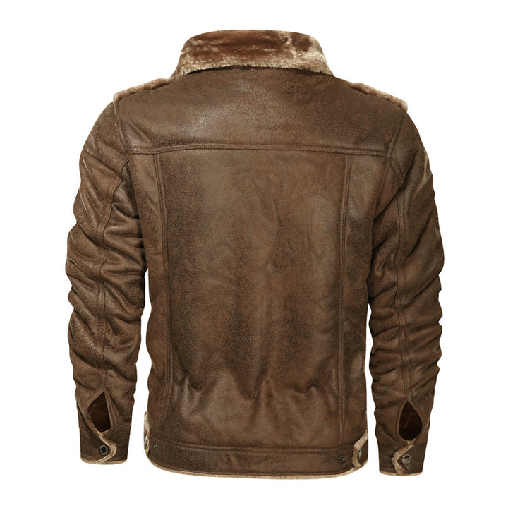 Herren Bikerjacke aus Lederimitat mit Teddyfell-Futter und asymmetrischem Reißverschluss Drune