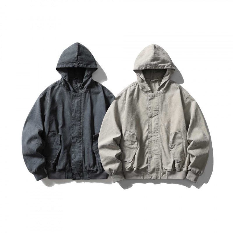 Unisex Boxy-Hoodie-Blousonjacke mit verdeckter Front und Pattentaschen Drune