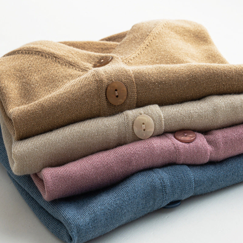 Damen Leichter V‑Ausschnitt-Cardigan mit seitlichem Saumschlitz und geripptem Bund Drune