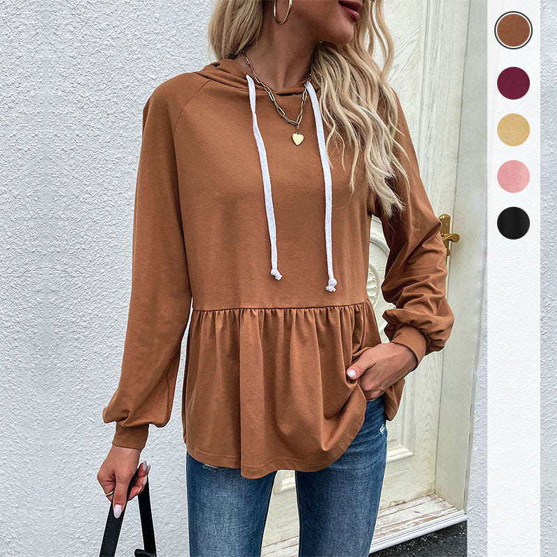 Damen Kapuzen-Sweatshirt mit geraffter Taillenstufe und Babydoll-Silhouette Drune