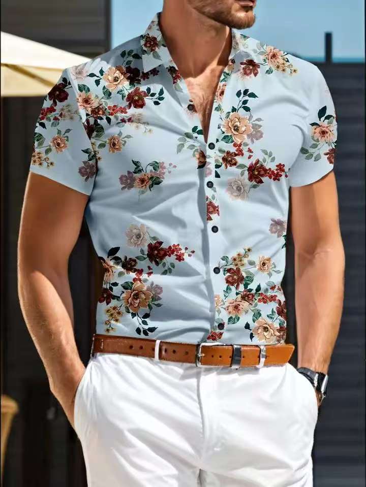Herren Kurzarm Hemd mit floralem Muster Drune