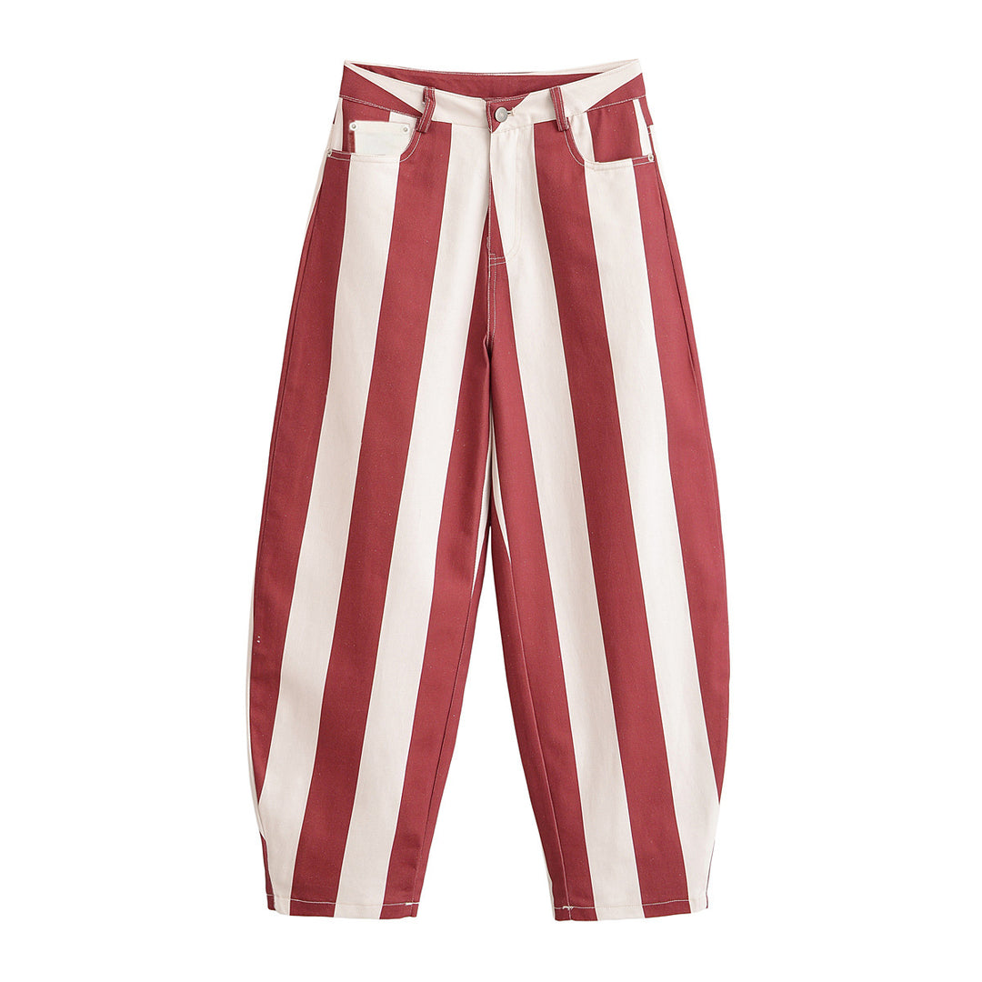 Damen Weite High-Waist Stoffhose mit breiten Längsstreifen und klassischer Taschenaufteilung Drune