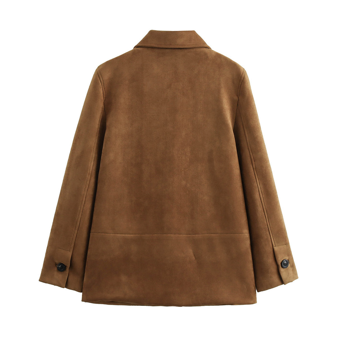 Damen elegante Wildlederjacke mit großzügigen Taschen und Knopfdetails Drune