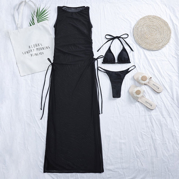 Damen Strandkleid mit verstellbaren Bändern und Raffungen Drune