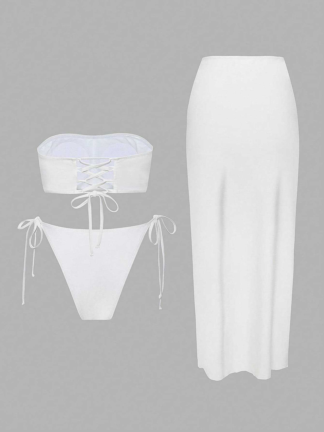Damen Bikini-Set mit elegantem Bandeau-Oberteil und verspieltem Maxirock Drune