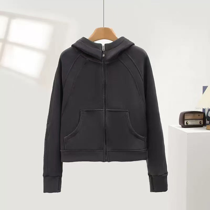 Damen kuschelige Kapuzenjacke mit hohem Kragen und praktischen Taschen Drune