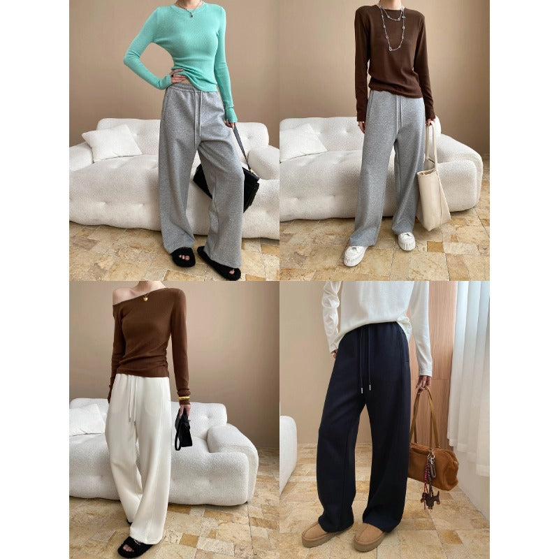 Damen eleganter Off-Shoulder Pullover und weite Hose Set Drune