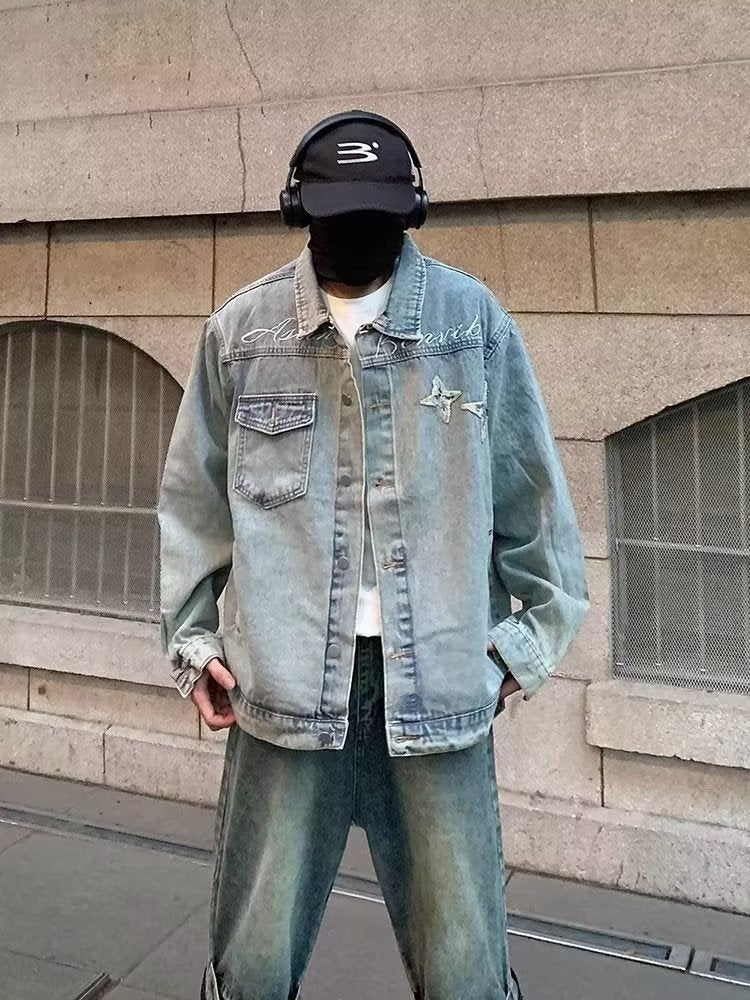 Herren lässige Denim-Überjacke mit kreativen Details Drune