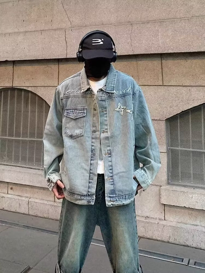 Herren lässige Denim-Überjacke mit kreativen Details Drune