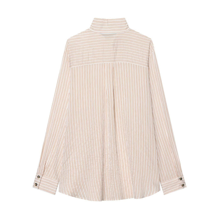 Damen Oversize-Hemdbluse mit Stehkragen, verdeckter Knopfleiste und feinem Streifenmuster Drune
