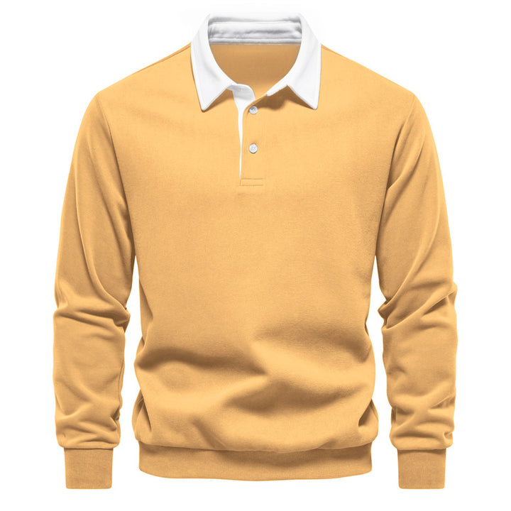 Herren nan elegantes Langarm-Poloshirt mit Kontrastkragen Drune
