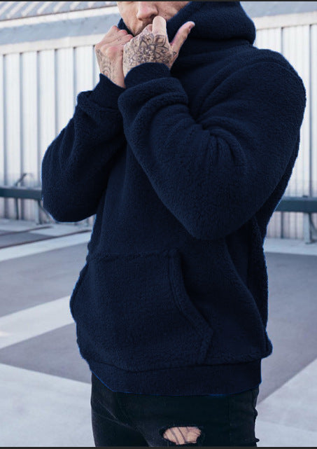 Herren kuscheliger Sherpa-Hoodie mit Kängurutasche und hohem Kragen Drune
