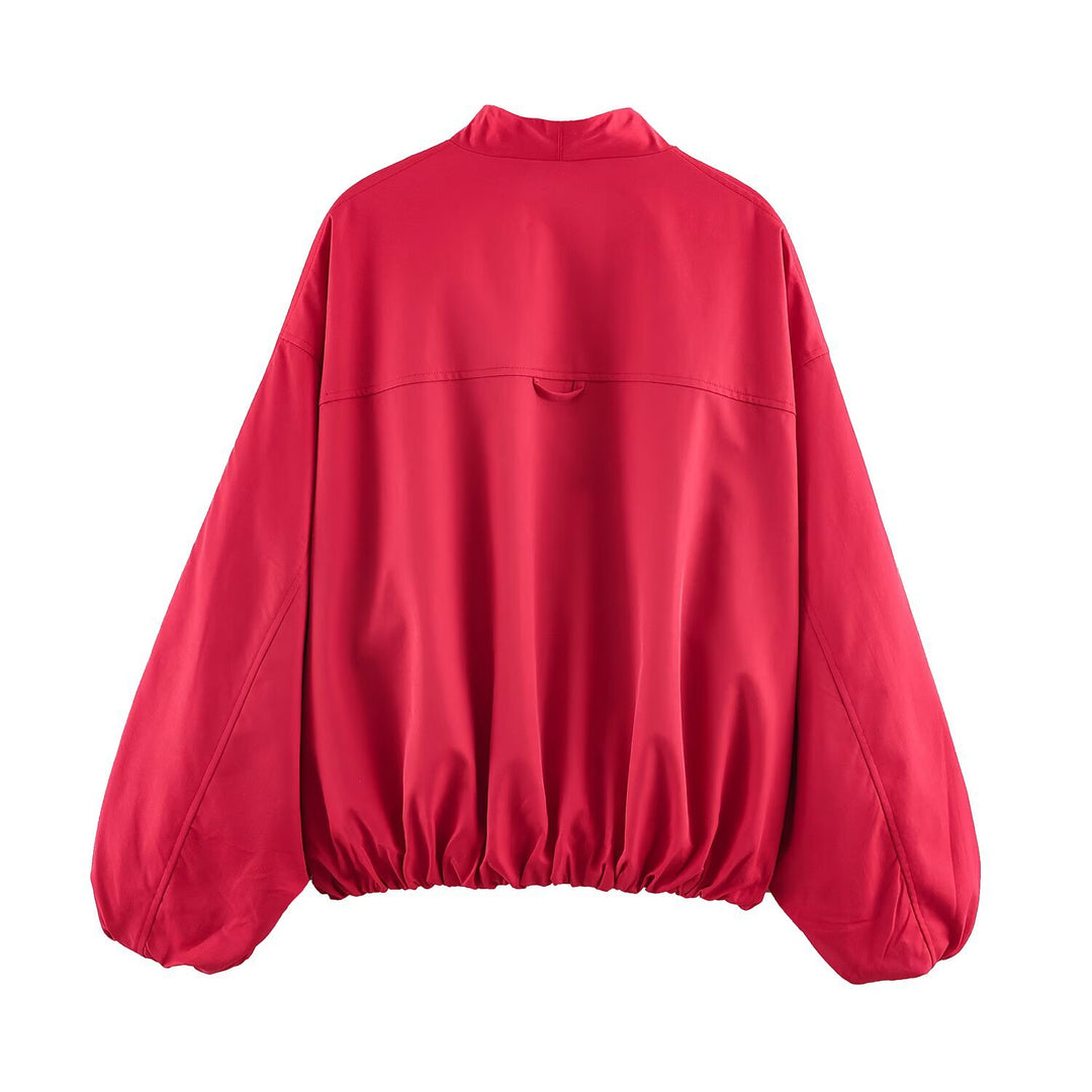 Damen Leichte Oversize‑Utilityjacke mit Tunnelzug‑Taillierung, Stehkragen und Ballonärmeln Drune