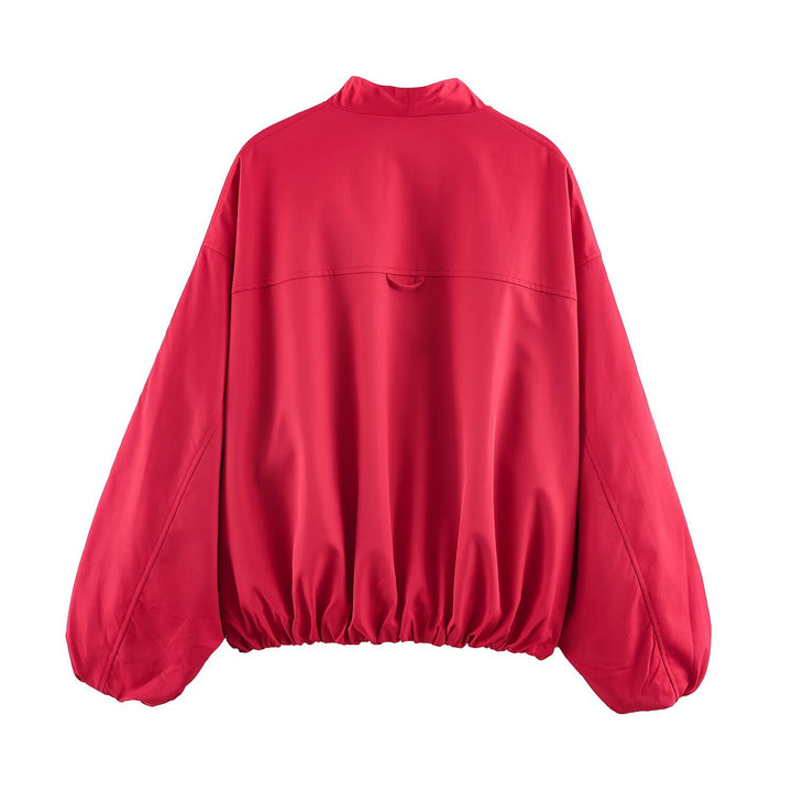 Damen Leichte Oversize‑Utilityjacke mit Tunnelzug‑Taillierung, Stehkragen und Ballonärmeln Drune