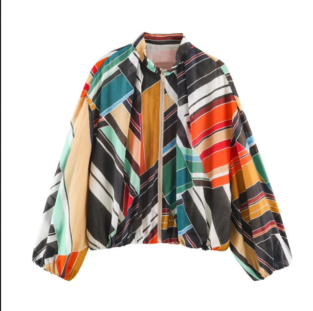 Damen Oversized Bomberjacke aus leichtem Gewebe mit Stehkragen, Reißverschluss und elastischem Saum Drune