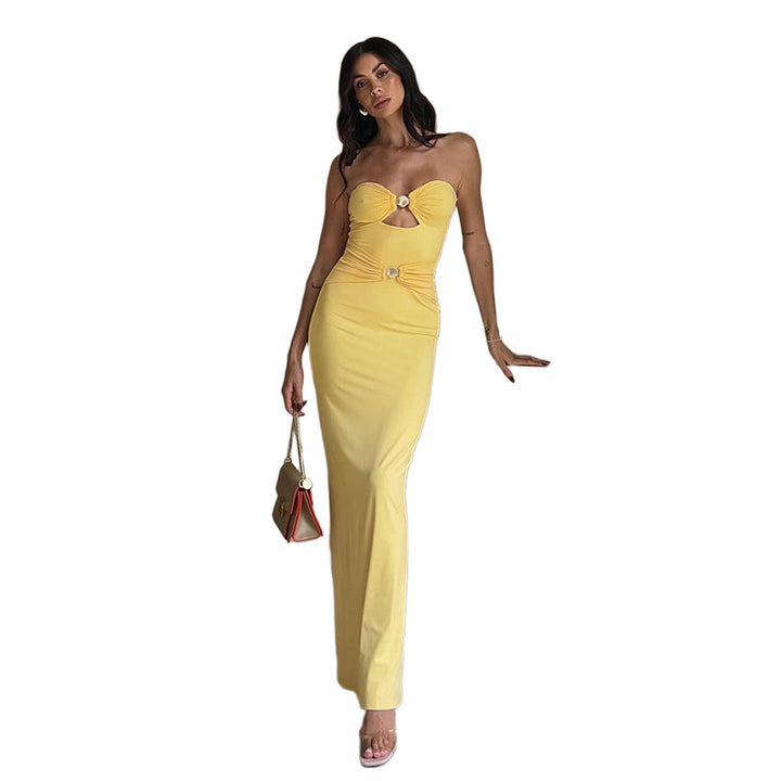 Damen Maxikleid mit verführerischem Cut-Out und dekorativem Schmuckdetail Drune