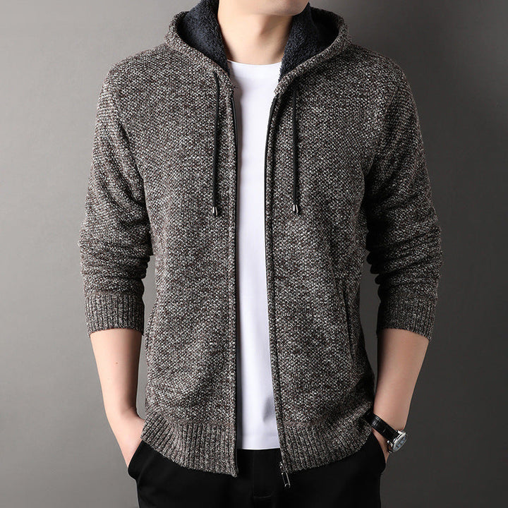 Herren modische Strickjacke mit Kapuze und weich gefüttertem Innenfutter Drune