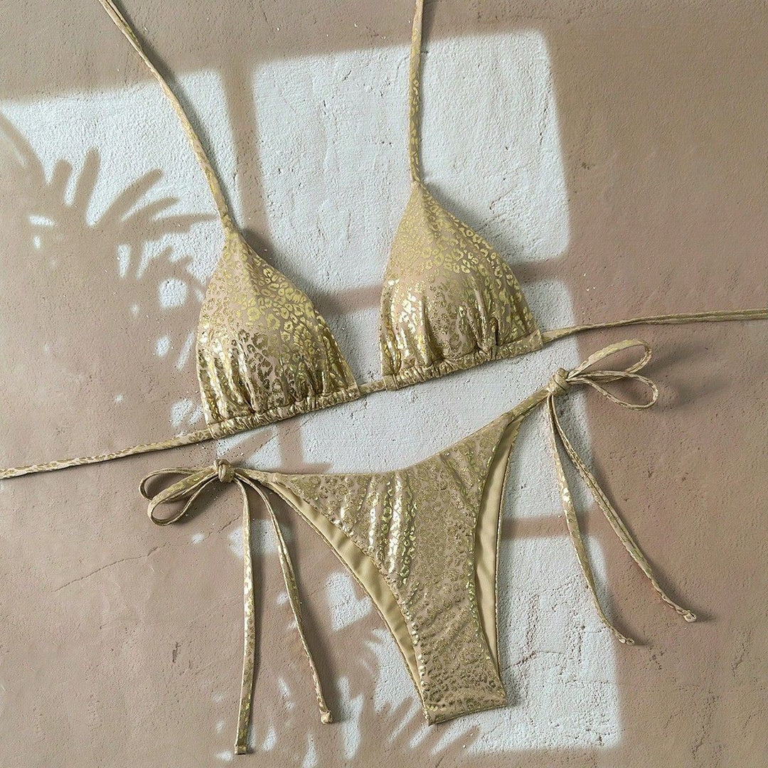 Damen Triangel-Bikini mit glitzerndem Leo-Design Drune