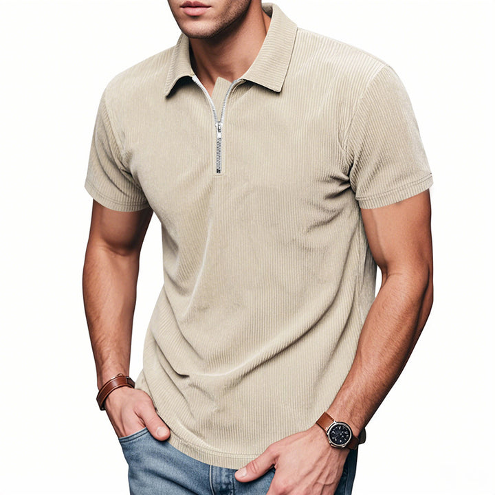 Unisex nan kurzärmeliges Halbzip-Polo aus geripptem Jersey mit Hemdkragen Drune