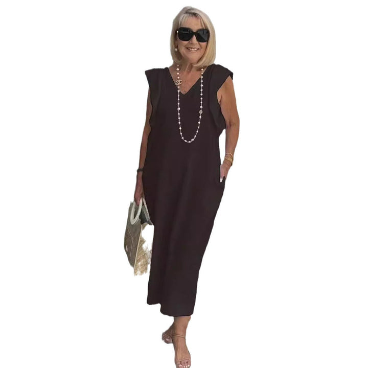 Damen Maxikleid mit V-Ausschnitt und angeschnittenem Ärmel Drune