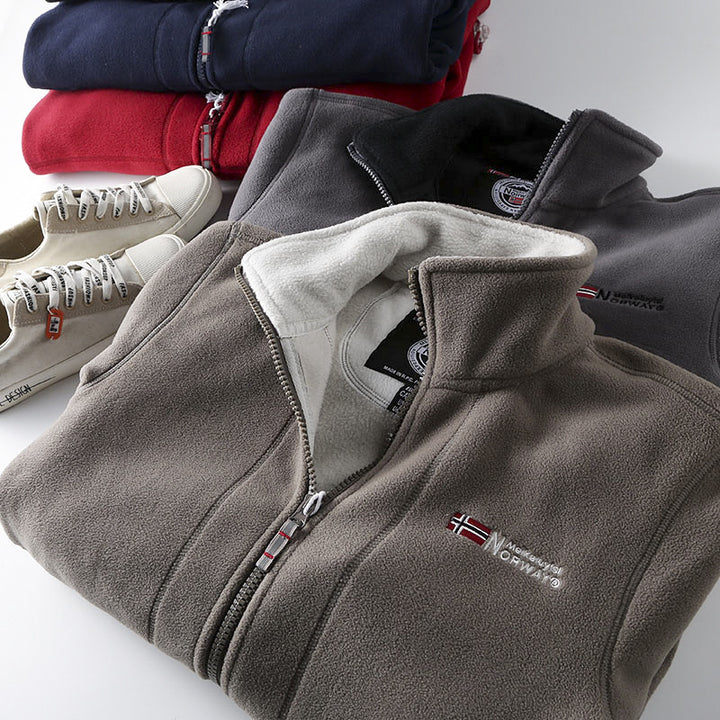Herren Fleecejacke mit Stehkragen, durchgehendem Reißverschluss und Teddy-Innenfutter Drune
