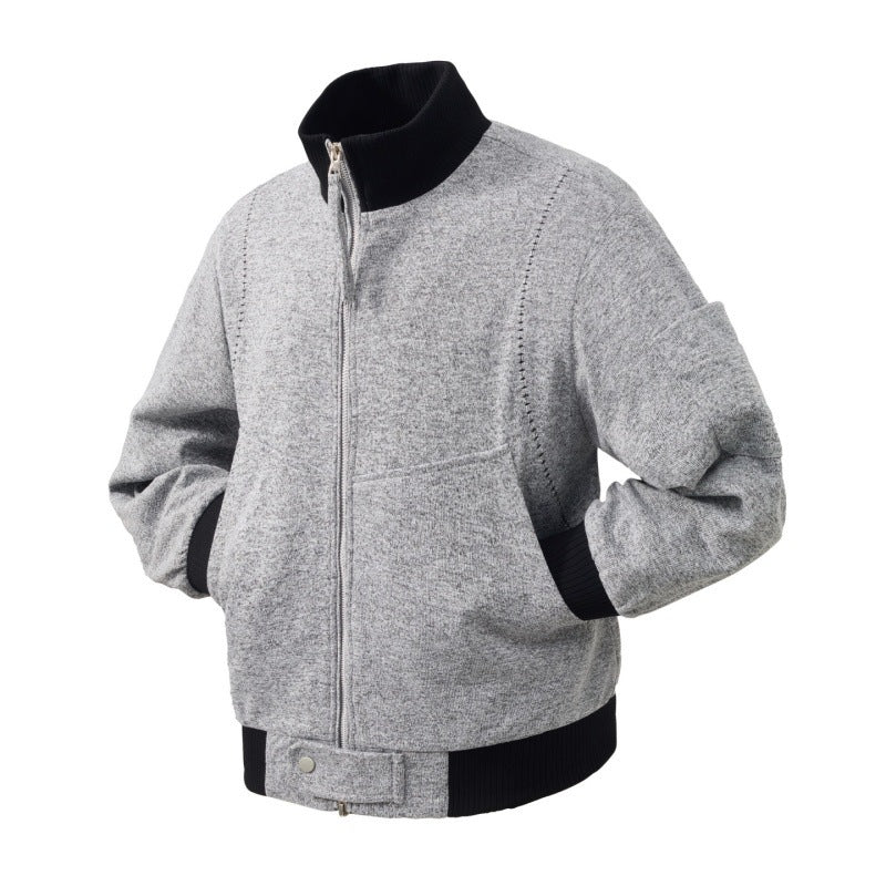 Herren Wollmix-Bomberjacke mit Stehkragen, Rippbündchen und Utility-Ärmeltasche Drune