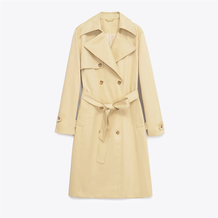 Damen klassischer Trenchcoat mit Gürtel und doppelter Knopfleiste Drune