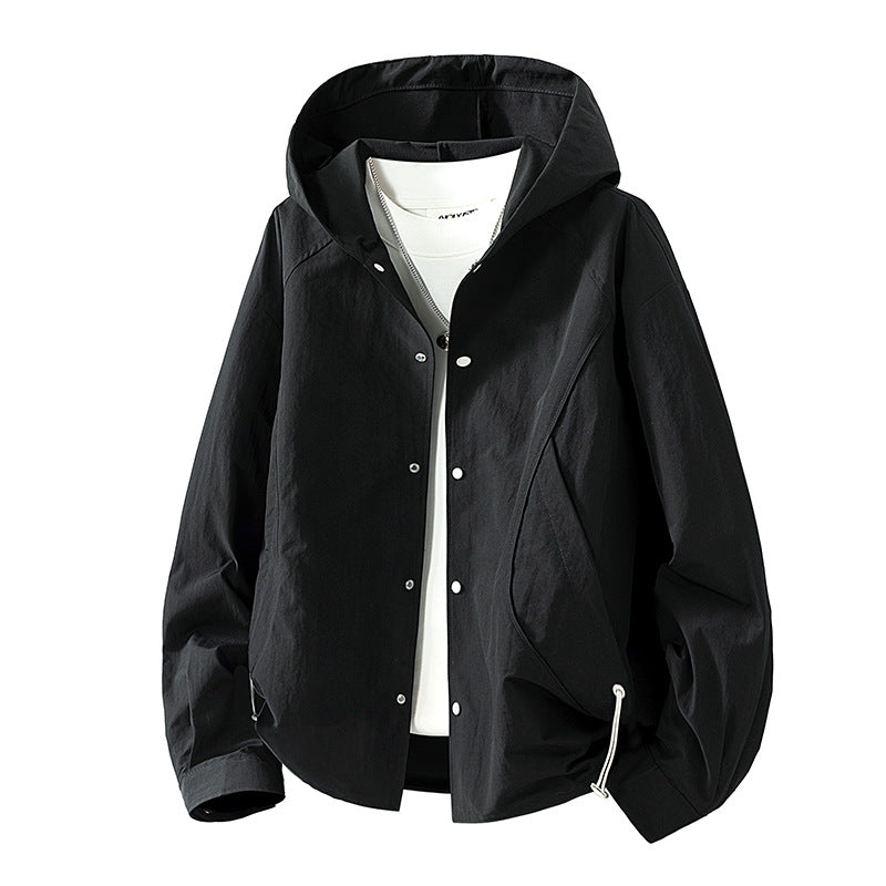 Damen leichte Kapuzenjacke mit Druckknopffront, verstellbarem Kordelzugsaum und praktischen Seitentaschen Drune