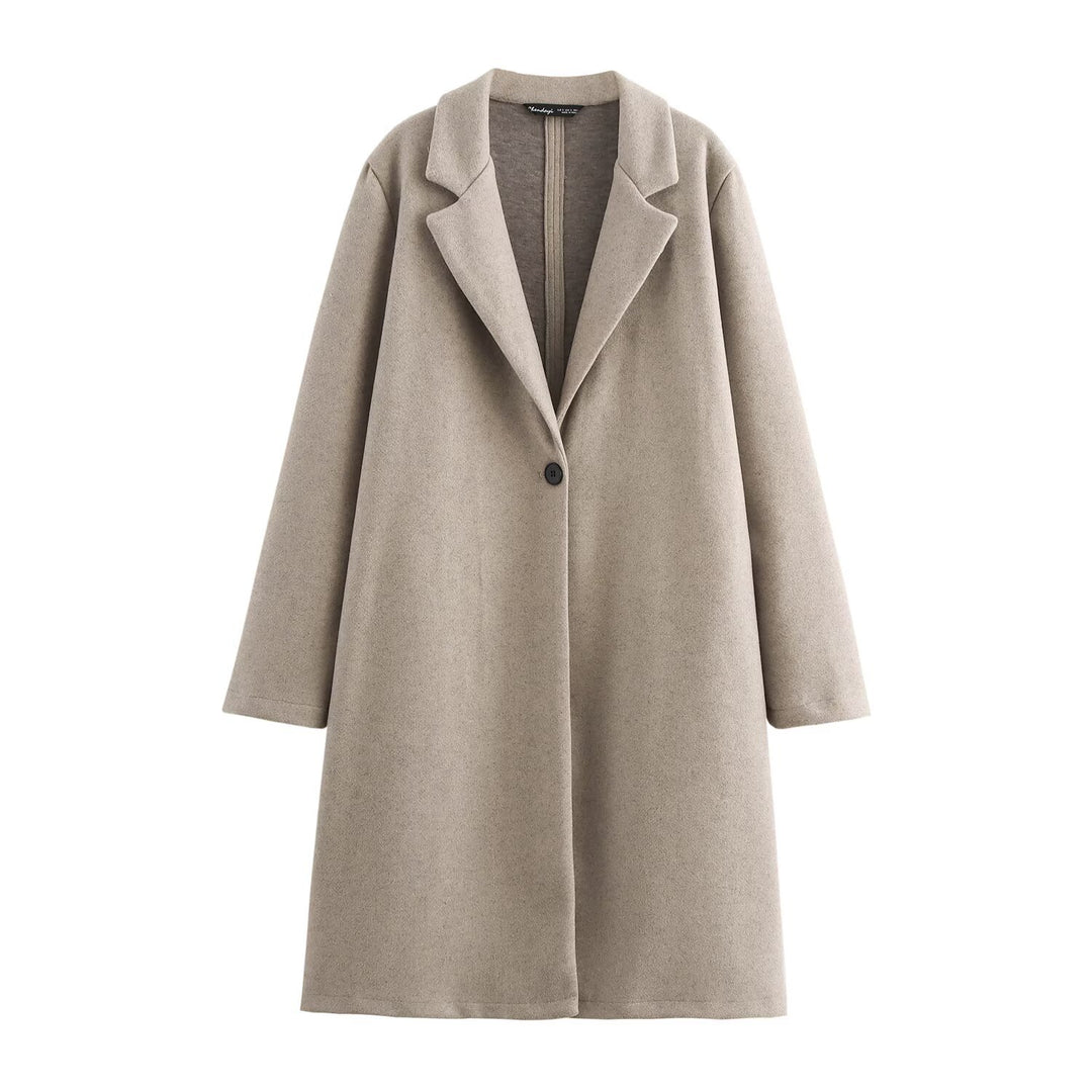 Damen Puristischer Longline-Mantel mit Reverskragen, Ein-Knopf‑Verschluss und weichem Filzfinish Drune