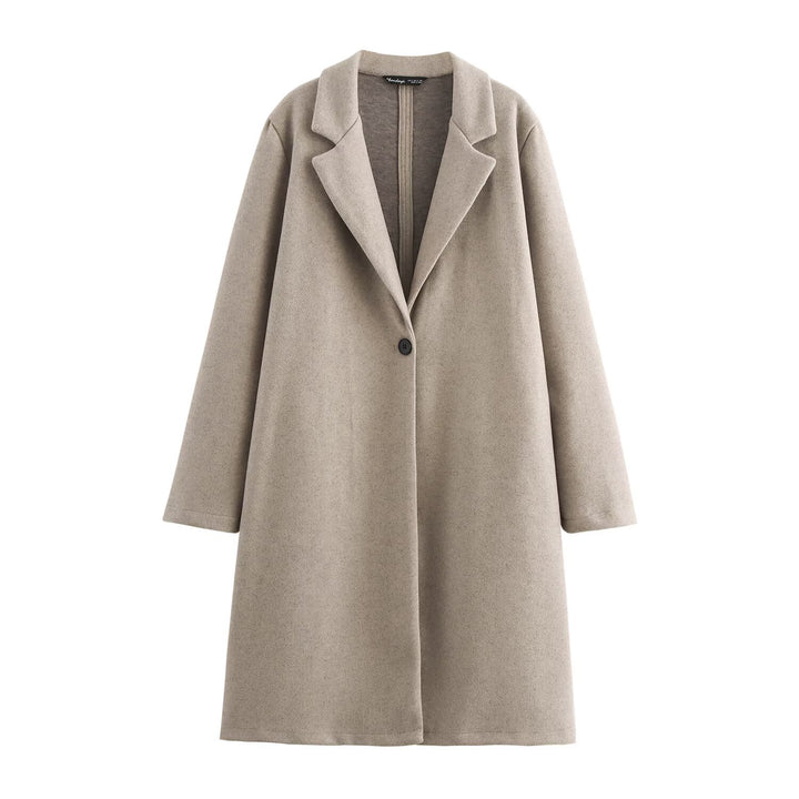 Damen Puristischer Longline-Mantel mit Reverskragen, Ein-Knopf‑Verschluss und weichem Filzfinish Drune