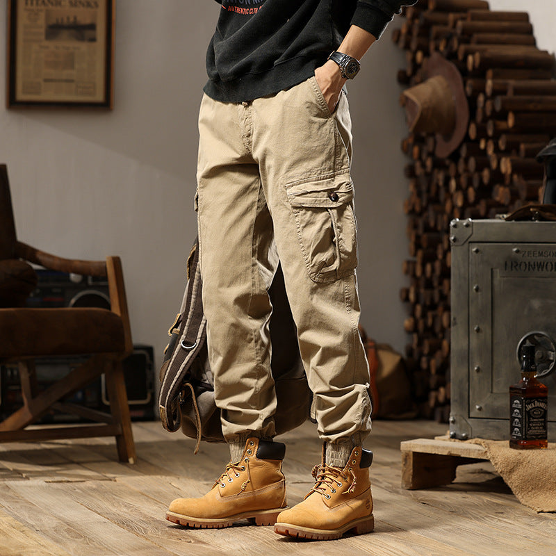 Herren Tapered-Cargo-Jogger aus Baumwoll-Twill mit elastischem Tunnelzugbund, Klapp-Utility‑Taschen und Knöchelreißverschlüssen Drune