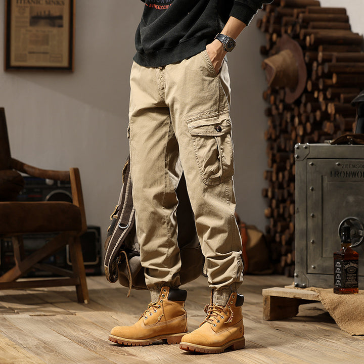Herren Tapered-Cargo-Jogger aus Baumwoll-Twill mit elastischem Tunnelzugbund, Klapp-Utility‑Taschen und Knöchelreißverschlüssen Drune