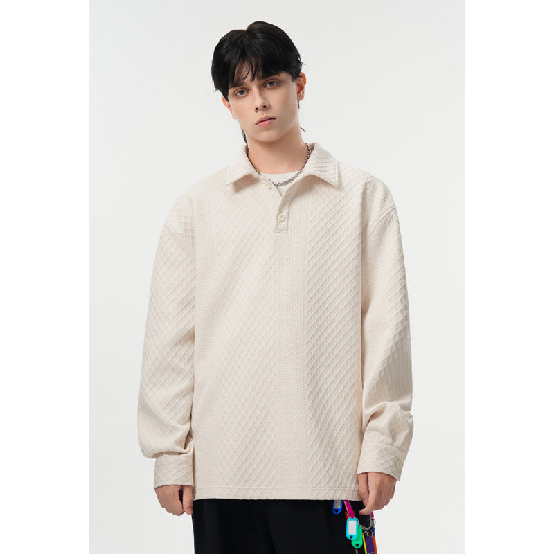 Herren Oversize-Poloshirt-Sweatshirt mit diamantstruktur, verlängertem Schnitt und Polokragen Drune