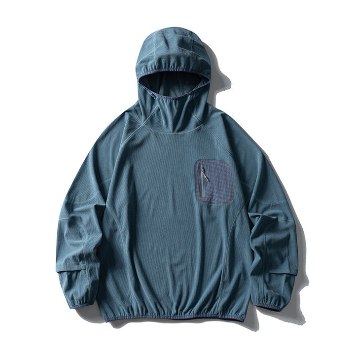 Unisex Leichte technische Kapuzen-Pullover-Windjacke mit Brust-Reißverschlusstasche und elastischem Saum Drune