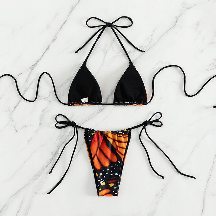 Damen Triangel-Bikini mit Schmetterling-Design und verstellbaren Bändern Drune