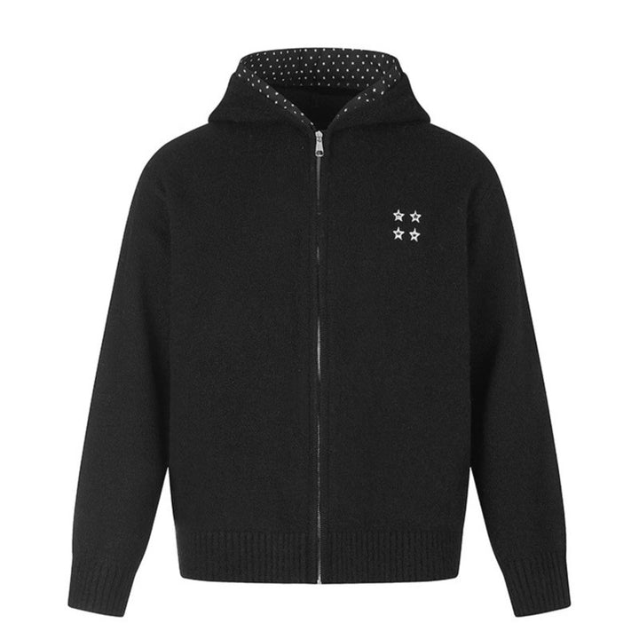 Damen Zip-Kapuzen-Strickjacke mit gepunkteter Kapuzenfütterung und Sternchen-Stickerei Drune