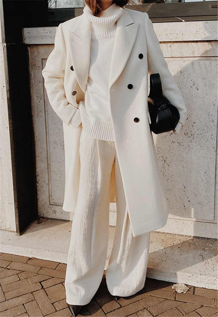 Frauen Doppelreiher Wollmischung Mantel mit oversized Schnitt und breiten Revers Drune