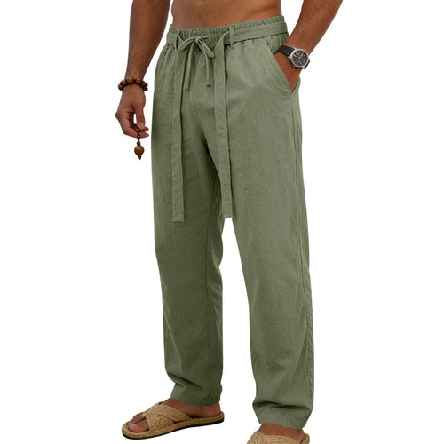 Herren nan leichte Leinen-Loungehose mit elastischem Tunnelzug, dekorativer Bundfalte und geradem Bein Drune