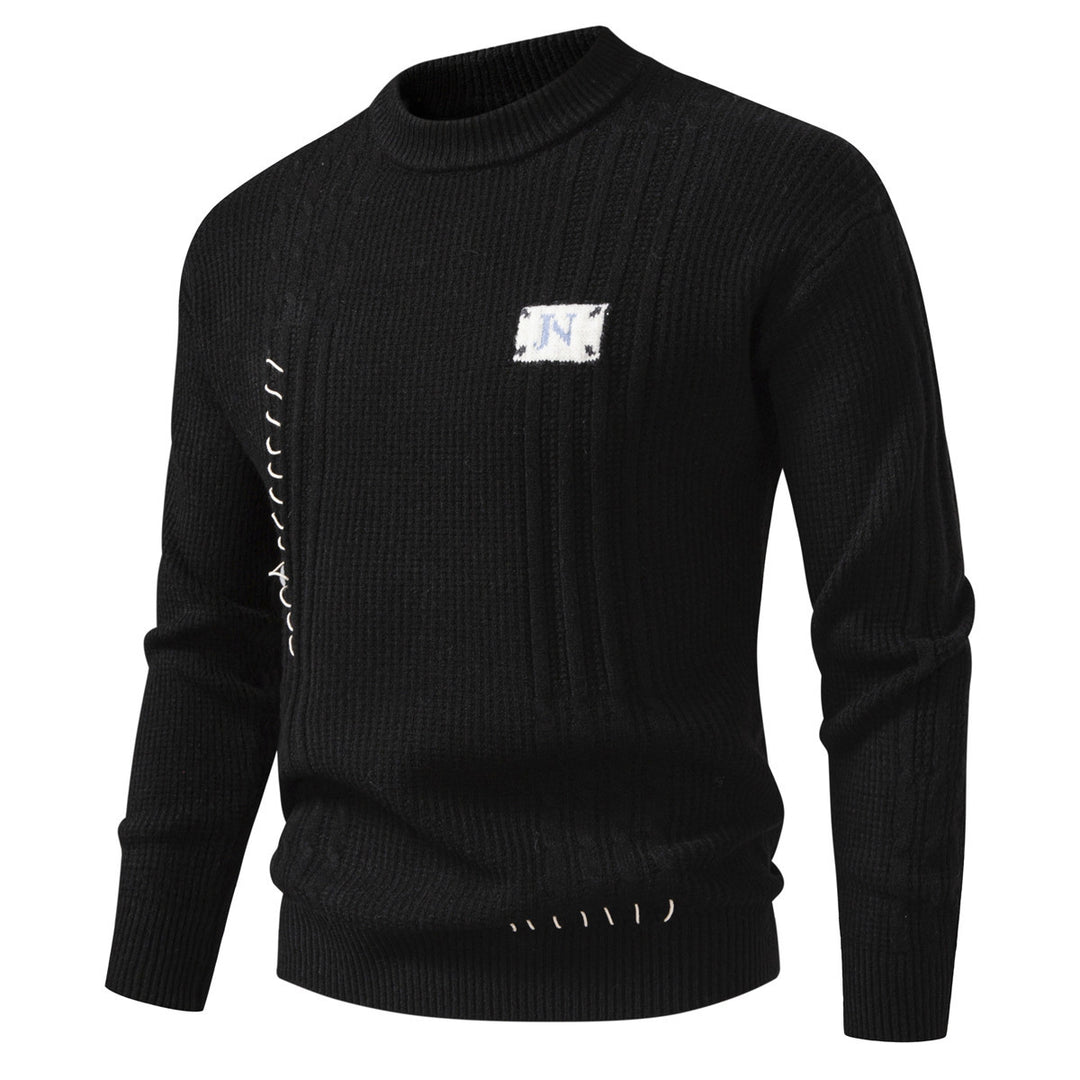 Herren Strukturiertes Rippstrick-Pullover mit Ziernähten und Logo‑Patch Drune