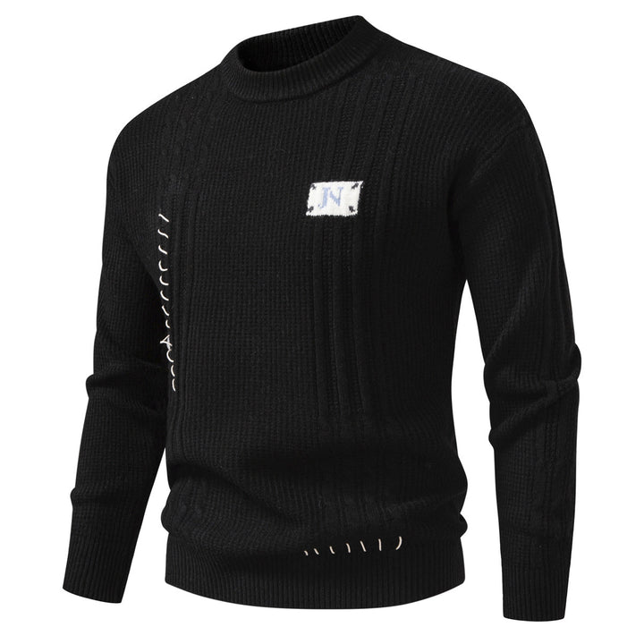 Herren Strukturiertes Rippstrick-Pullover mit Ziernähten und Logo‑Patch Drune