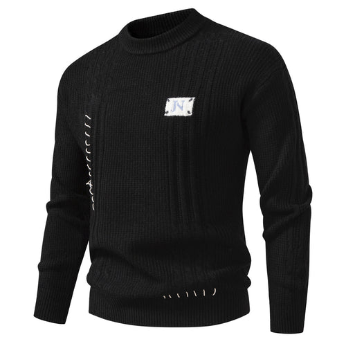 Herren Strukturiertes Rippstrick-Pullover mit Ziernähten und Logo‑Patch Drune
