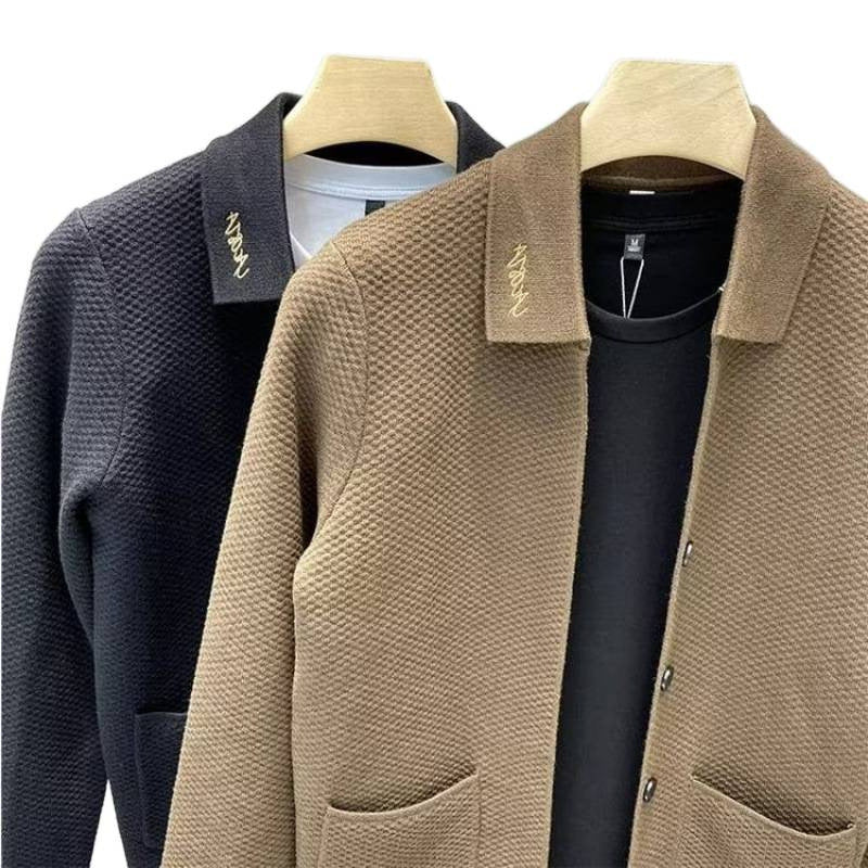Herren Strukturierte Strick-Übergangsjacke mit Hemdkragen und aufgesetzten Taschen Drune