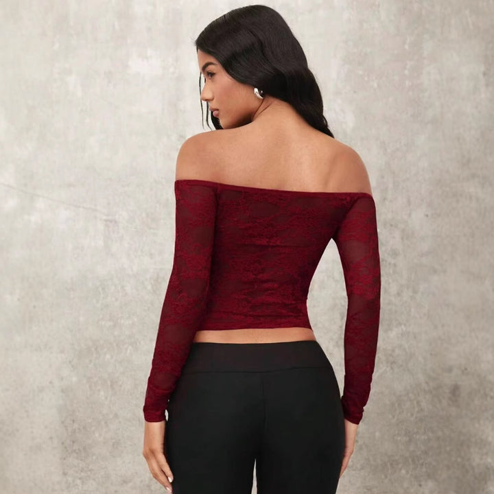 Damen Off-Shoulder Spitzenoberteil mit langen Ärmeln und romantischen Details Drune