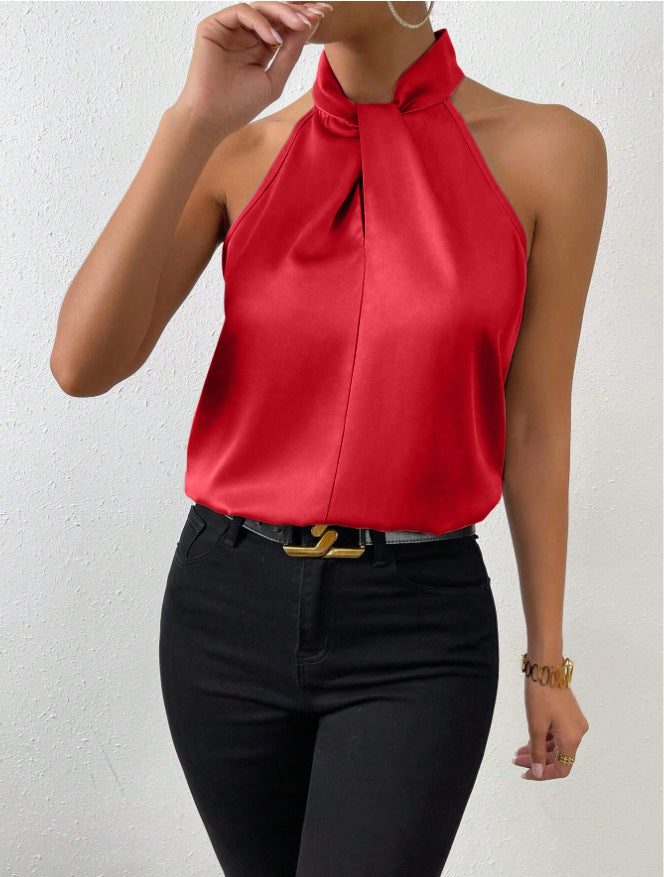 Damen Elegantes Top mit drapiertem U-Ausschnitt und High-End Satinfinish Drune